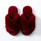 Slippers Women Men Winter Plush Cross Band Cotton Slipper Open Toe Fuzzy Warm Woman House Indoor Shoes