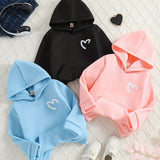 3pcs Girls Hoodies Long Sleeve Pullover Heart Print Regular Fit Fashion Sweatshirt Fleece Warm Sweaters