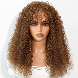 Elegant Honey Blonde Ombre Deep Curly Wig With Bangs For Women - 150% Density, Glueless Human Hair, Versatile For All Skin Tones