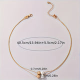 Personality Geometric Alloy Fine Chain Faux Pearl Beads Pendant Ladies Double Layer Necklace Clavicle Chain