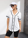 Baseball Jersey for Woman - V-Neck 'Los Angeles' Printing Tops Button Casual Softball Shirt Activewear Tee Versatile & Comfy for Spring to Summer