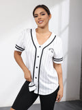 Baseball Jersey for Woman - V-Neck 'Los Angeles' Printing Tops Button Casual Softball Shirt Activewear Tee Versatile & Comfy for Spring to Summer