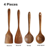 4pcs/7pcs Thailand Teak Natural Wood Tableware Spoon Ladle Turner Long Rice Colander Soup Skimmer Cooking Spoons Scoop Kitchen Tool Set