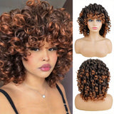 14 Inch Big Curly Afro Kinky Wigs with Bangs - Heat Resistant Ombre Synthetic Hair Replacement Wigs for Women - 180% Density, Rose Net Cap, Party Style, Daily Wear, Cosplay