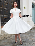 Chic Keyhole A-line Cocktail Dress - Timeless Elegance with Short Sleeves - Perfect for Parties - Feminine Keyhole Detail - Premium Womens Clothing