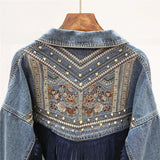 Denim Jacket Korean Floral Embroidery Suede Fringe Loose Chaquetas Mujer Coat Long Sleeve Outerwear Women Veste Femme 240311