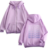 Womens Hoodies Sweatshirts Yet to Come Zip Hoodie KPOP Hooded Jacket Fleece Purple Zipper Coat Fashion Sport Sweatshirt Jogging 230818