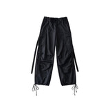 goosudu Loa Solid Color Hot Pink Multi-Pocket Tassel High Waist Straight Leg Cargo Parachute Pants