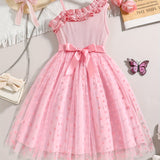 Adorable Summer Princess Dress - Polka Dot & Frill-Trim, Durable, Easy-Care Knit for Stylish Comfort