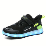 Boy's Trendy Skate Shoes With LED Light Up Design, Comfy Non Slip Casual Hook & Loop Fastener Sneakers