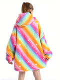 Girls Rainbow Stripe Oversized Hooded Blanket Sweatshirt - Super Soft & Cozy Pullover, Durable & Fashionable - Ideal Gift for ages 5-15, All-Season Comfort