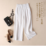 GOOSUDU Spring and Summer Cotton and Linen Women's Wide-Leg Pants Linen Thin Casual Pants Ol Professional Women's Pants Loose Cropped Pants for Women