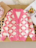 Allover Hearts Pattern Knit Cardigan For Girls, Comfy Casual Long Sleeve Knitted Outerwear Autumn/ Spring Clothes, 1pc