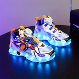 Fashion-Forward Luminous LED Sneakers for Boys - Rechargeable, Breathable & Anti-Slip - Durable Outdoor Walking, Running Shoes with Rotating Button Control - Perfect for All Seasons