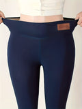 Ultra-Soft Solid Color Fleece Skinny Leggings - High Waist, Thermal, Stretchy, And Comfortable For Fall & Winter - Women's Casual Clothing For Cold Weather