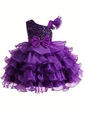 Chic Princess Sequin Dress with Bow - Layered Tulle, Ideal for Parties & Performances