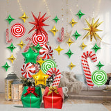 46pcs Mylar Merry Christmas Balloons, Candy Foil Garland Arch Kit, Cane Swirl Birthday Decorations for Winter New Year Holiday Party