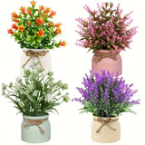 4pcs Artificial Potted Flowers, Elegant Plastic Lavender, Maintenance-Free Indoor Decor, Farmhouse Desktop Landscapes for Easter, Hanukkah, Thanksgiving, St. Patrick'S Day, Valentine'S Day