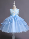 Knee-High Sleeveless Fitted Princess Dress - Embroidered Tulle, Mesh Hem, Bow Knot Back, Non-Stretch Polyester Fabric - Perfect for Birthday Party, Carnival, Performance, and Special Occasions