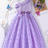 Adorable Summer Princess Dress - Polka Dot & Frill-Trim, Durable, Easy-Care Knit for Stylish Comfort