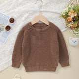 Cozy Casual Crew Neck Baby Sweater - Easy Care Long Sleeve Pullover with Stylish Mermaid Hem for Fall/Winter