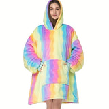 Cozy Wearable Blanket Pullover - Soft Thickened Flannel, Coldproof, Warm, Colorful Printed, Outdoor Friendly, One-Piece Design, Sleeve with Blanket Function - Perfect for Camping, Travel, Home Use