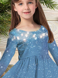 Girls' Festive Christmas Snowflake & Tree Long Sleeve Dress - Casual Fashion for Holiday Parties, Machine Washable