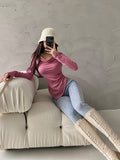 goosudu Drue Solid Color String U-Neck Long Sleeve Slim Top