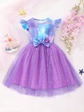 Mesmerizing Fish Scale Tutu Dress - Dreamy Gradient Colors with Sparkling Star Sequins - Adorable Bow & Fluffy Mesh for Summer Holidays, Perfect Party & Gift Dress