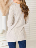 Plus Size Double Pockets Button Front Cardigan, Casual Long Sleeve Cardigan For Spring & Fall, Women's Plus Size Clothing