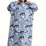 Cozy Plus Size Cartoon Penguin Sherpa Fleece Nightgown - Soft, Warm, Oversized Wearable Blanket for Fall & Winter - Plus Size Nightgowns & Sleepshirts