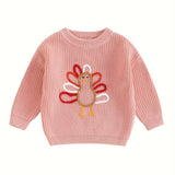 Toddler Baby Boy Girl Thanksgiving Outfits Long Sleeve Turkey Print Crewneck Knit Pullover Sweater Fall Winter Warm Clothes