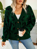 Plus Size Leopard Pattern Cardigan, Casual Long Sleeve Buttons Cardigan, Women's Plus Size Clothing