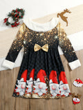 Girls Elegant Snowflake Pattern Crew Neck Long Sleeve Dress - Soft, Comfortable, and Festive - Perfect for Christmas, Spring, and Fall Occasions, Great Gift Idea