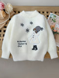 Girls Knit Sweater 'Girl & Snowflake' Pattern Embroidery Pullover Top Round Neck Knitwear For Fall Winter