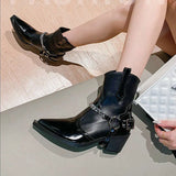 Pointed Toe Boots Women's  New Winter Heel Chain Thick Bottom Short Tube Elastic Fashion Western Boot Kq8