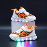 Dinosaur Pattern Mesh Luminous Sole Chunky Shoes Trendy Retro Comfy Breathable Sneakers For Boys