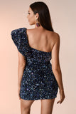 goosudu Macoy One Shoulder Sequin Mini Dress - Black