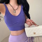 goosudu Lizzy Solid Color Ribbed Sleeveless Camisole Cropped Top