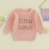 Baby Girl Christmas Sweaters Cute Long Sleeve Letter Embroidery Knit Pullover Infant Tops