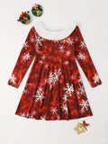 Girls Elegant Snowflake Pattern Crew Neck Long Sleeve Dress - Soft, Comfortable, and Festive - Perfect for Christmas, Spring, and Fall Occasions, Great Gift Idea