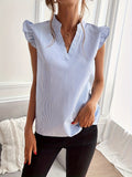 Chic Striped V-Neck Ruffle Sleeve Blouse - Elegant & Versatile Womens Casual Wear for All Seasons