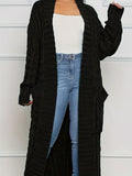 Plus Size Solid Pocket Twist Knit Cardigan, Elegant Long Sleeve Open Front Cardigan, Women's Plus Size Clothing