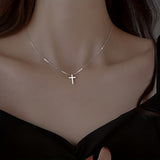 Minimalist Style Tiny Cross Pendant Necklace, Silver Color Neck Jewelry Gift For Women