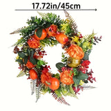 Autumn Harvest Wreath - 17.78in Peonies and Pumpkins with Berries and Pinecones, Suitable for Halloween, Thanksgiving, Christmas, Easter and Farmhouse Decor