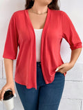 Plus Size Solid Open Front Top - Flattering 3/4 Sleeve Kimono for Casual Daily Wear, Versatile for Spring and Fall Seasons - Womens Plus Size Clothing for Comfort and Elegance