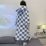 Cozy Plaid Bear Hooded Robe - Soft Flannel Wearable Blanket with Long Sleeves, Perfect for Fall & Winter | Machine Washable