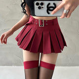 goosudu Alexis Solid Color Pleated A-Line Low Waist Mini Skirt