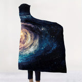 Contemporary Starry Galaxy Wearable Blanket with Hood – Soft Warm Flannel Throw Cape for Sofa, Home, Office, Nap, Air Conditioning, Travel, Camping – Digital Print Polyester Hooded Blanket with Convenient Button – Machine Washable, Knitted Craftsmanship,