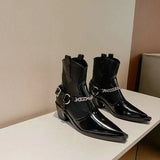 Pointed Toe Boots Women's  New Winter Heel Chain Thick Bottom Short Tube Elastic Fashion Western Boot Kq8